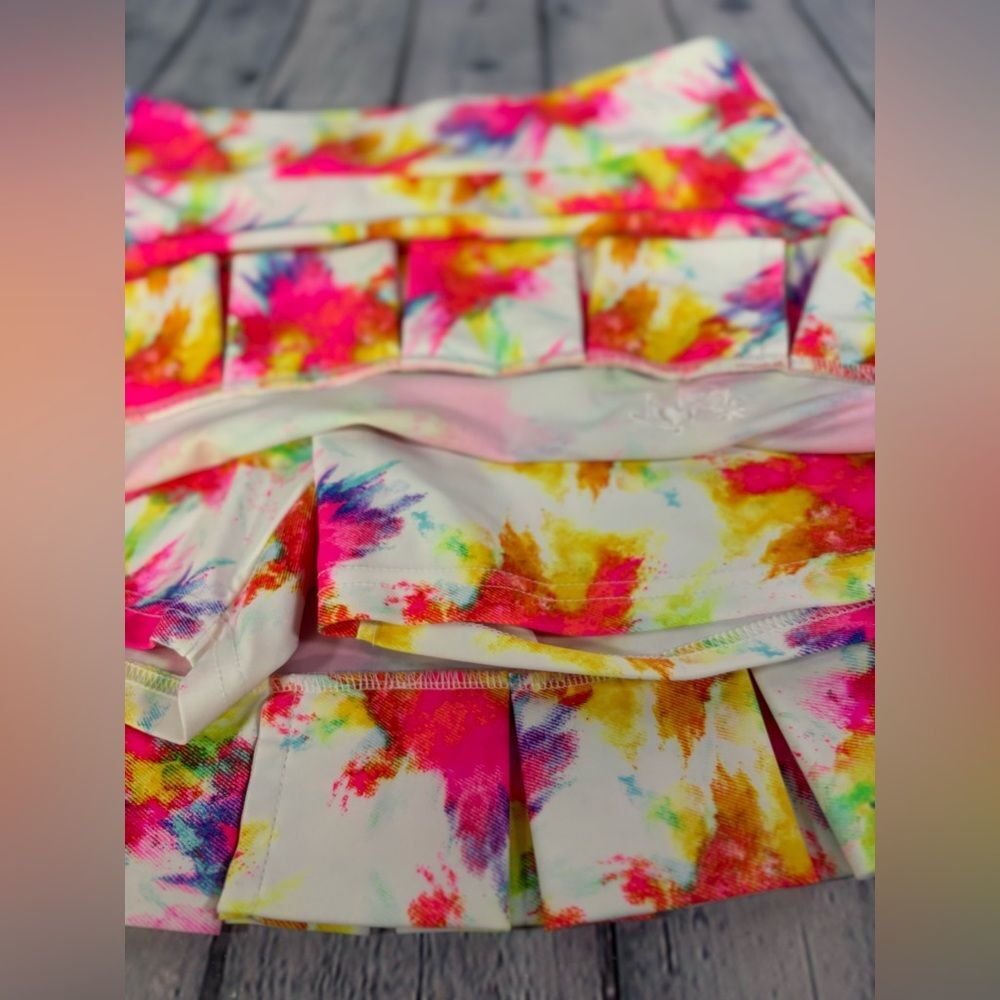 Tzu Tzu Samba Neon Splash Athletic Athleisure Preppy Pleated Sport Golf Skort M - Picture 7 of 11